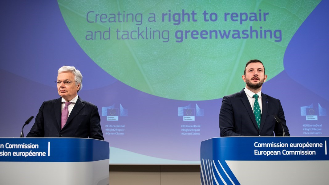 Didier Reyners, miljøkommissær,&nbsp;og Virginijus Sinkevičius, EUs miljøkommissær, ønsker å styrke rettighetene til europeiske forbrukere samtidig som de fremmer det grønne skiftet.