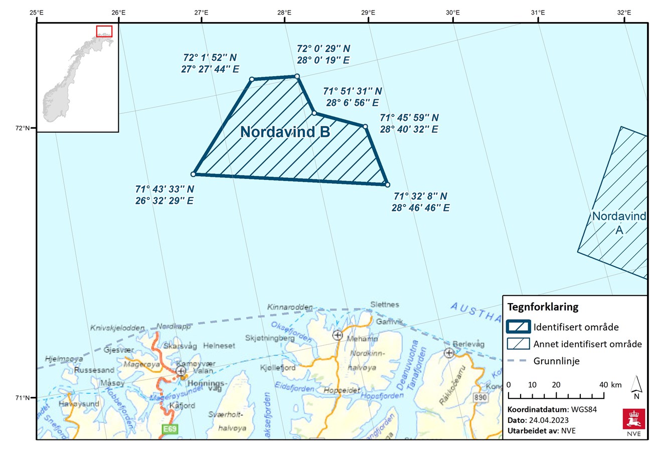 Nordavind B utenfor Hammerfest er det området NVE og direktoratsgruppa har identifisert som ligger nærmest Hammerfest og Melkøya.