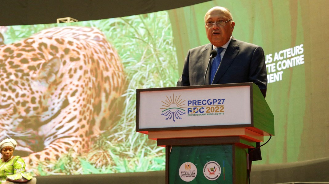 Egypts utenriksminister Sameh Shoukry snakket om landets ambisjoner for klimatoppmøtet under et formøte i Kinshasa i Den demokratiske republikken Kongo sist uke.