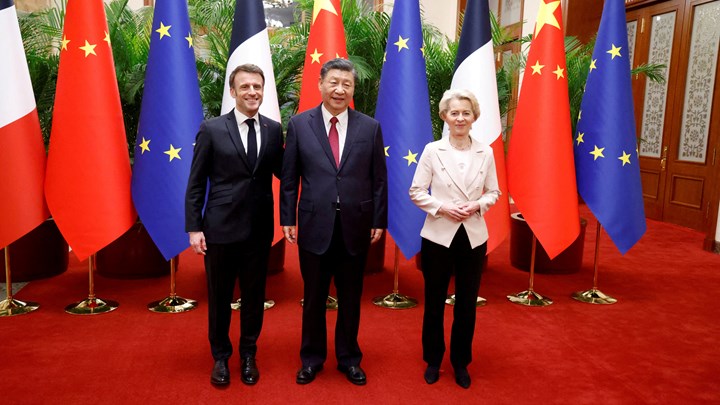 6. april i år fikk den kinesiske presidenten Xi Jinping besøk av Frankrikes president Emmanuel Macron og EU-kommisjonens president Ursula von der Leyen. 