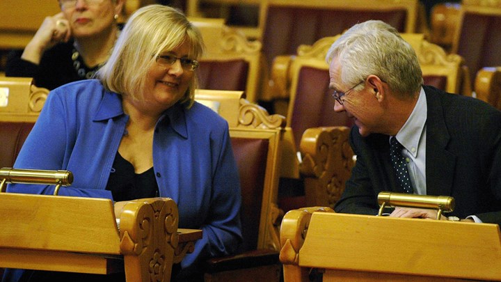 Norman og Solberg satt i regjering sammen i Bondevik II-regjeringen. Her fra en spørretime på Stortinget i 2004. 