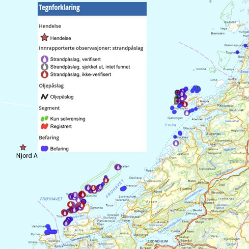 Oljen fra Njord A har spredt seg langt.