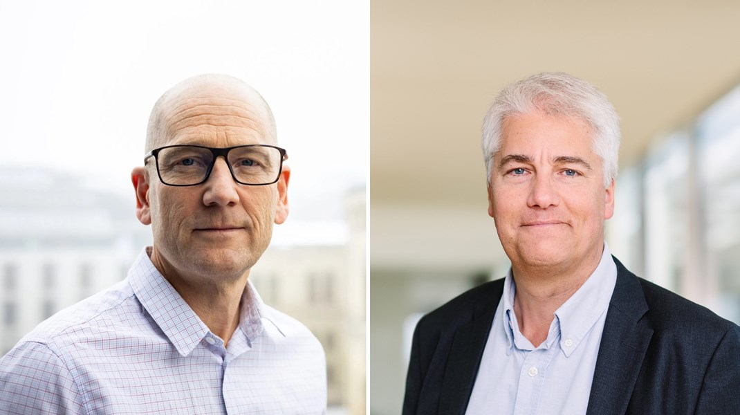 Unio-leder Steffen Handal (t.v.) og NHOs sjeføkonom Øystein Dørum (t.h.).
